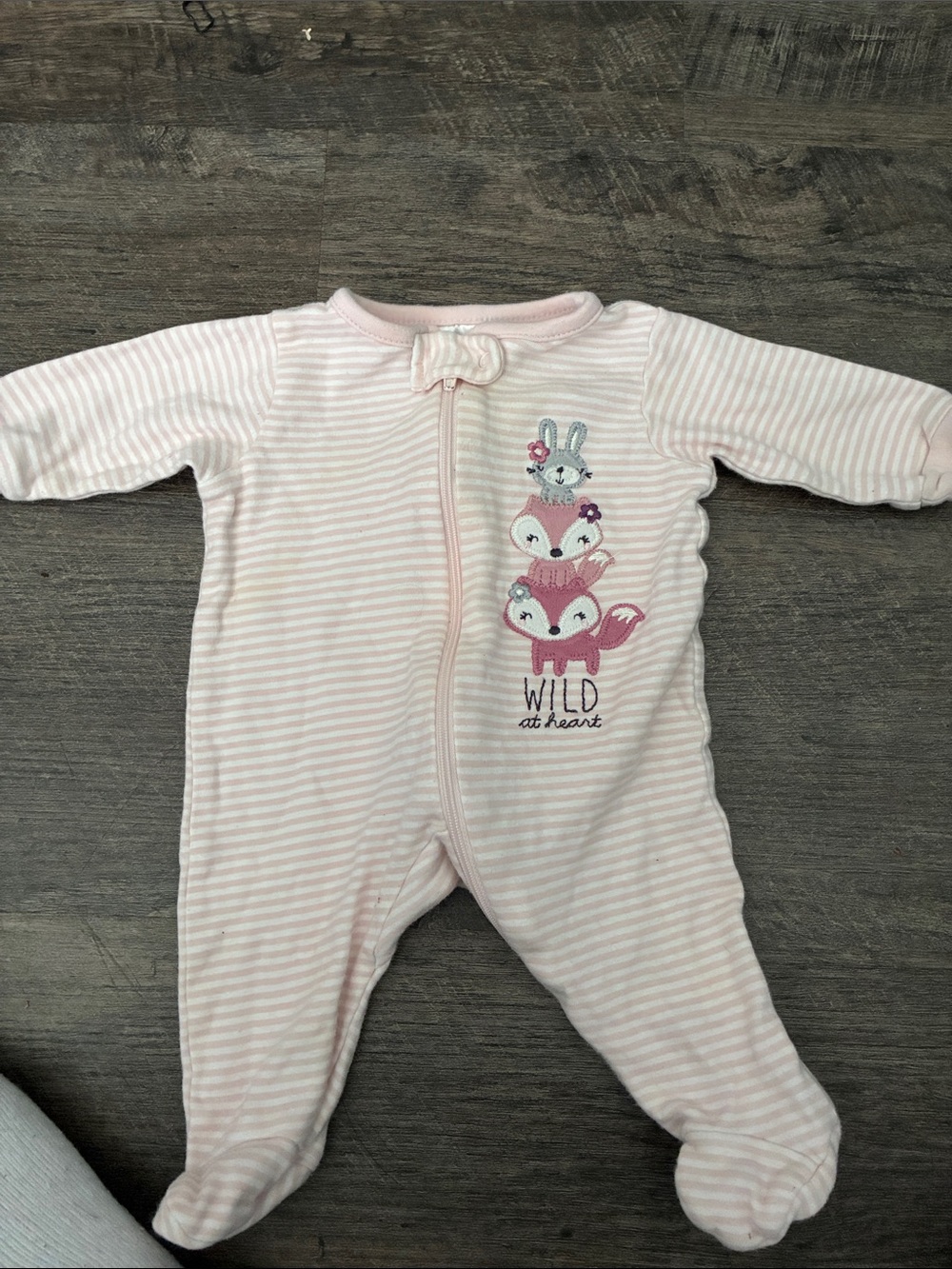 Gerber Pink Striped Footed One-Piece with Fox & Bunny Embroidery